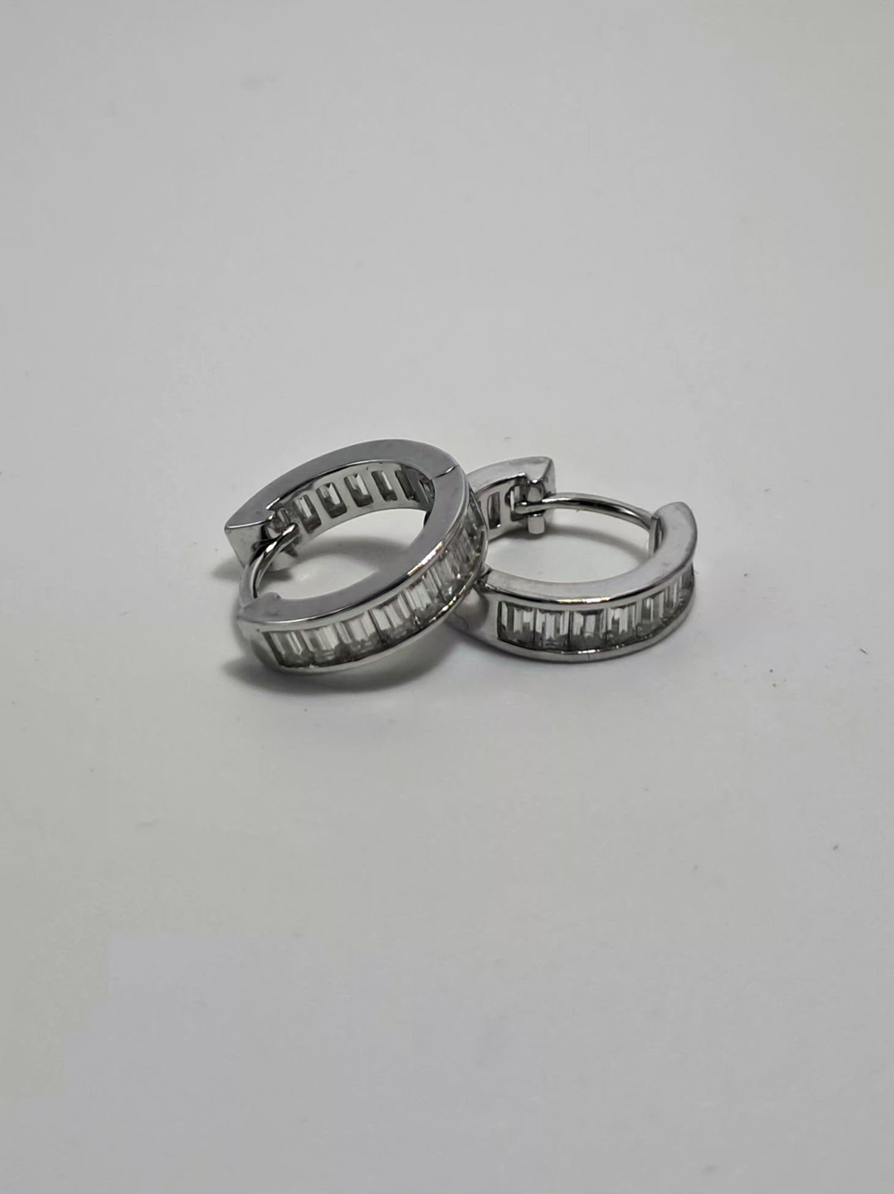 2.0ct Baguette Moissanite Huggie Hoop Earrings | 925 Silver | GRA Certified